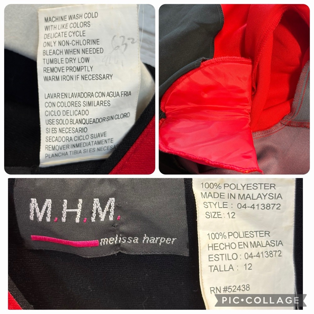 MHM Melissa Harper Womens 12 Jacket Red Black Colorblock Godet Y2K Blazer - Picture 7 of 10